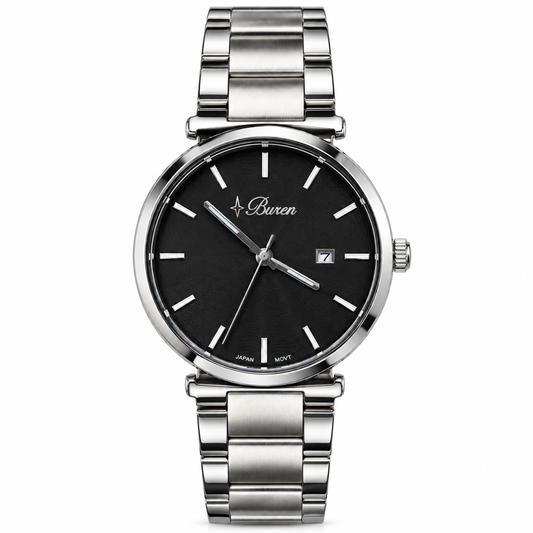 Buren 70024M – Men’s Classic Silver Watch | Black Dial