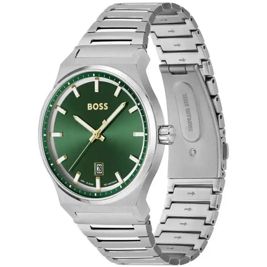 Hugo Boss Watch For men Candor With Green dial Silver Metal Strap - cornerwatchesstore