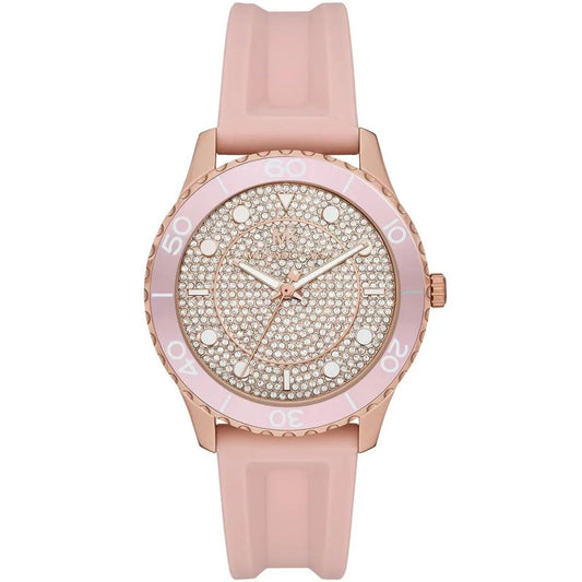 Michael Kors Watch For Women Runway With Rose Gold Dial Rubber Strap with Pink color - cornerwatchesstore