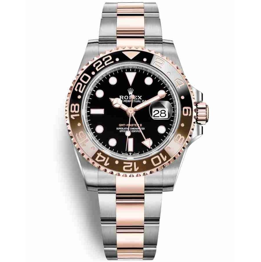 ROLEX OYSTER PERPETUAL GMT CERAMIC BEZEL WATCH BLACK WITH STAINLESS STEEL SILVER&ROSE GOLD BEL - cornerwatchesstore