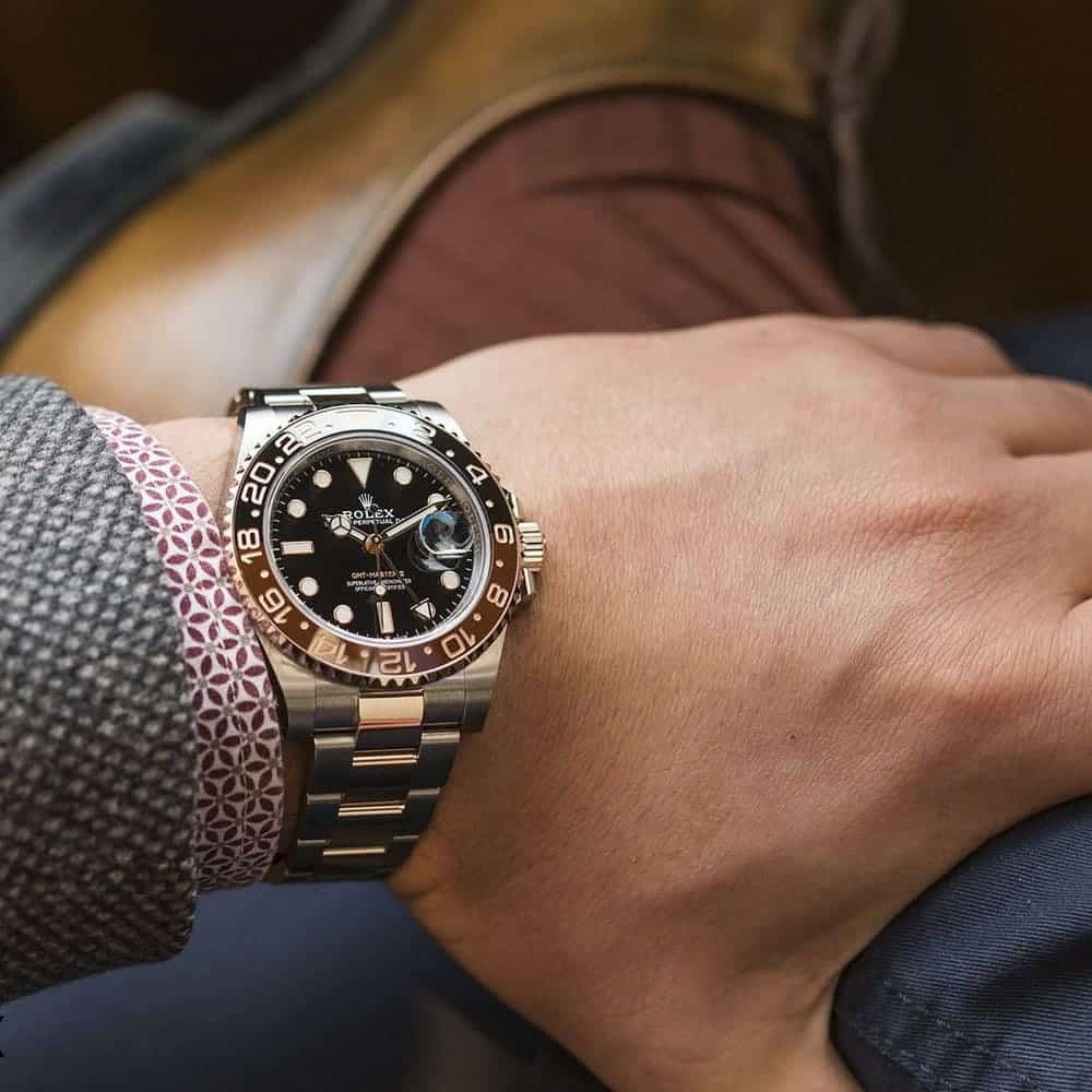 ROLEX OYSTER PERPETUAL GMT CERAMIC BEZEL WATCH BLACK WITH STAINLESS STEEL SILVER&ROSE GOLD BEL - cornerwatchesstore