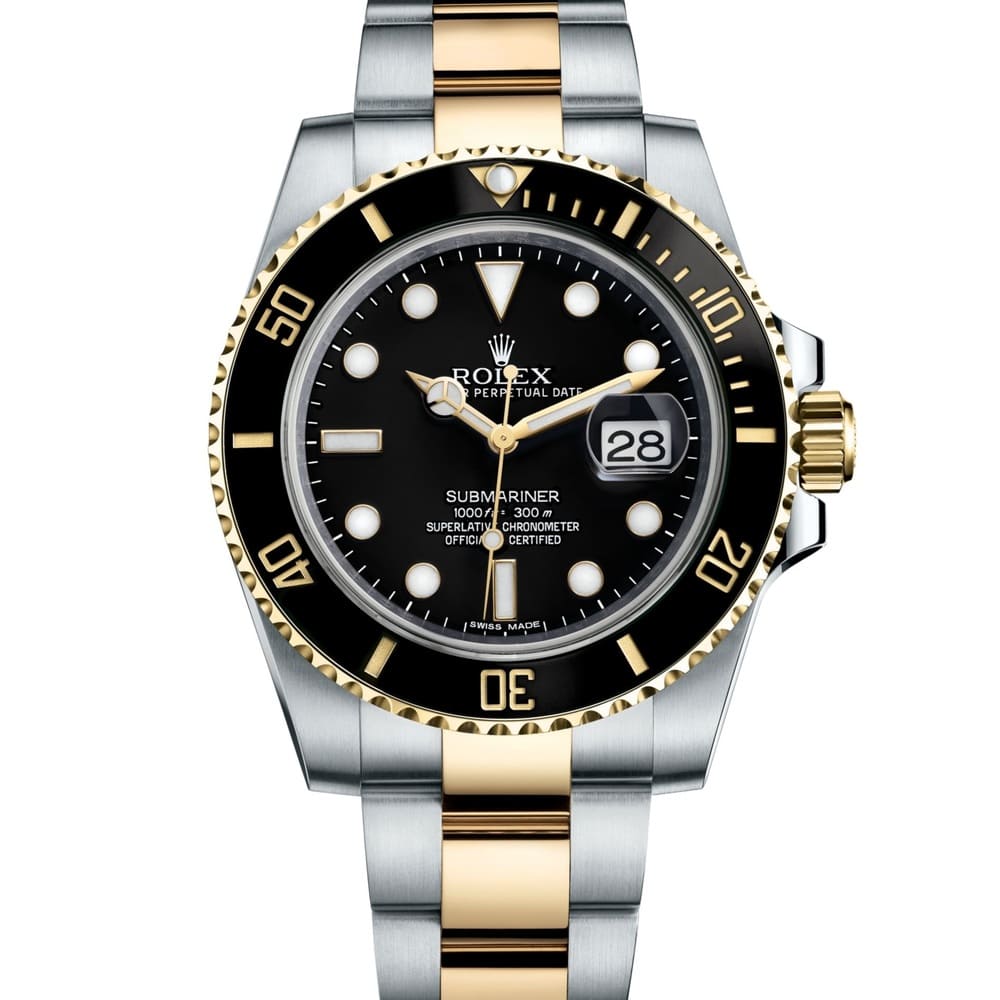 ROLEX OYSTER PERPETUAL SUBMARINER CERAMIC BEZEL WATCH BLACK WITH STAINLESS STEEL SILVER&GOLD BELT