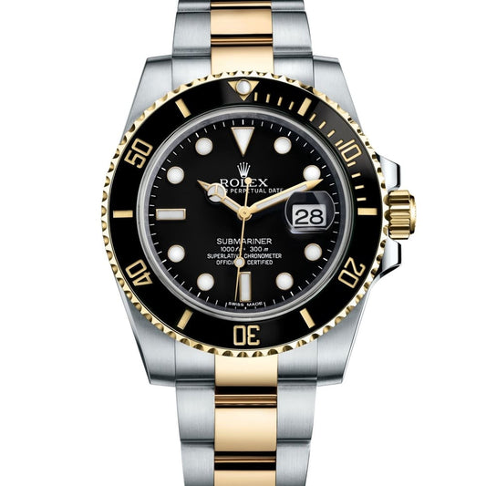 ROLEX OYSTER PERPETUAL SUBMARINER CERAMIC BEZEL WATCH BLACK WITH STAINLESS STEEL SILVER&GOLD BELT - cornerwatchesstore