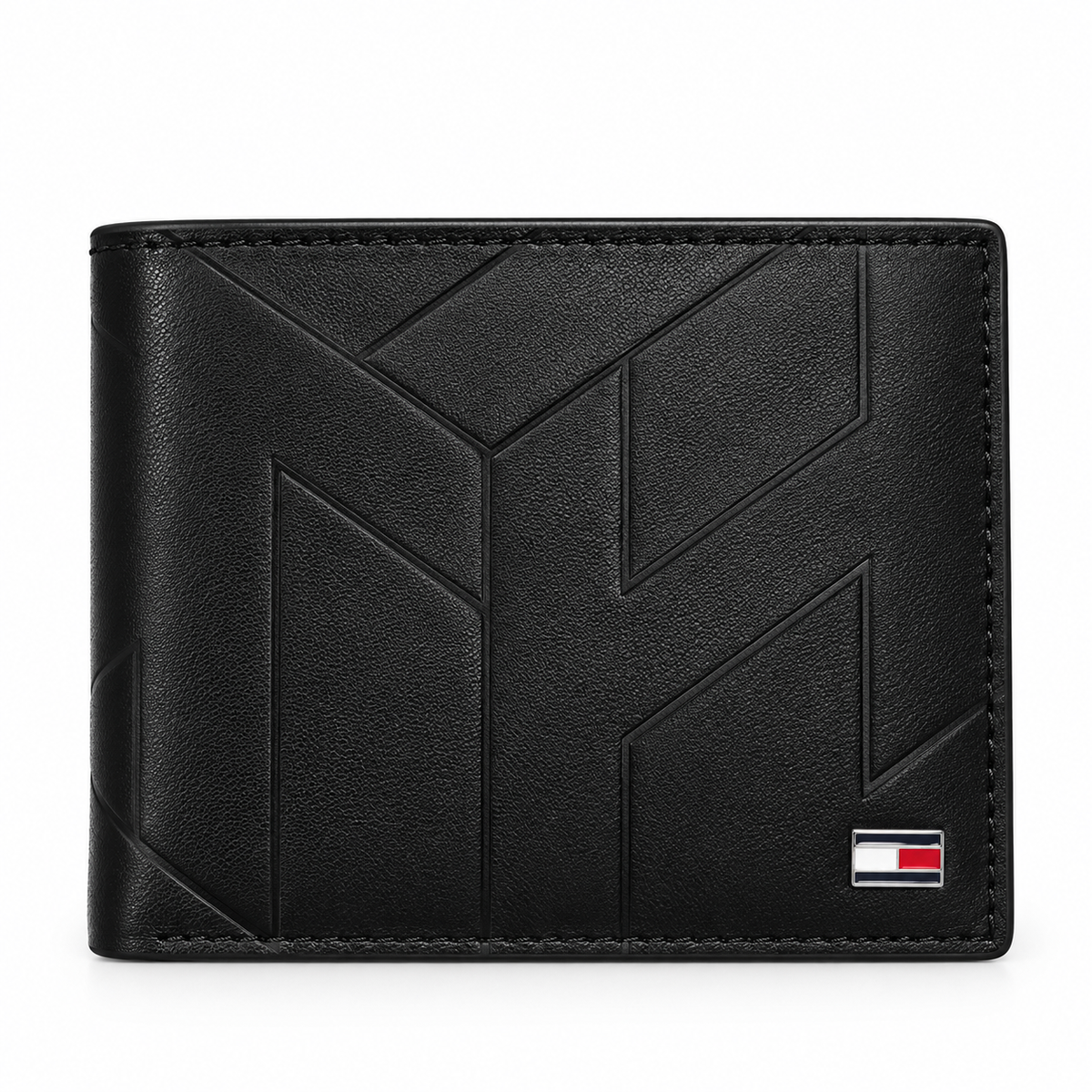 Tommy Hilfiger Geometric Leather Trifold Wallet – Black | TH-9810