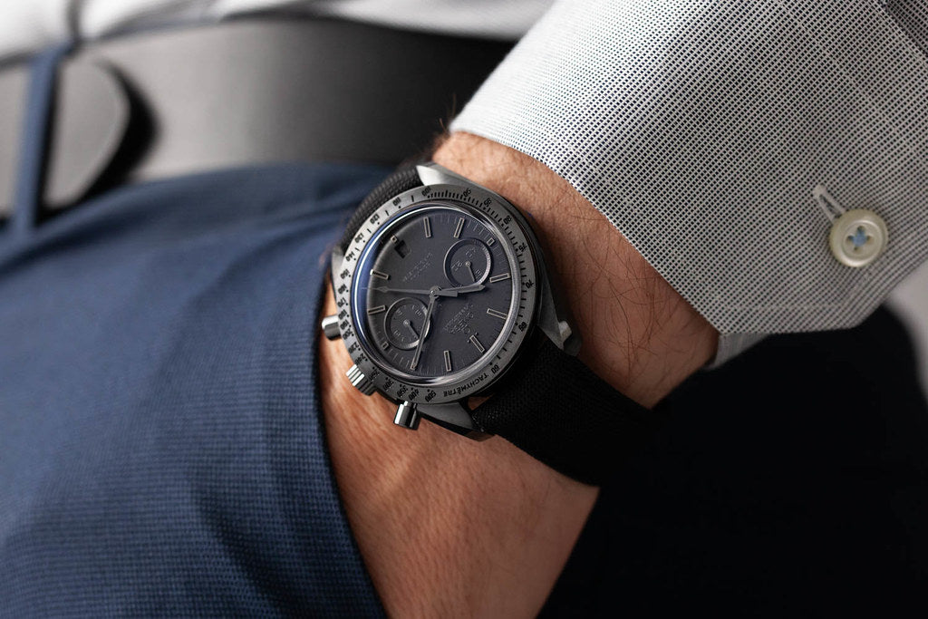 Omega Seamaster Chronometer Mirror Original Watch for Men - Black Dial, Black Fabric Strap - Image 9