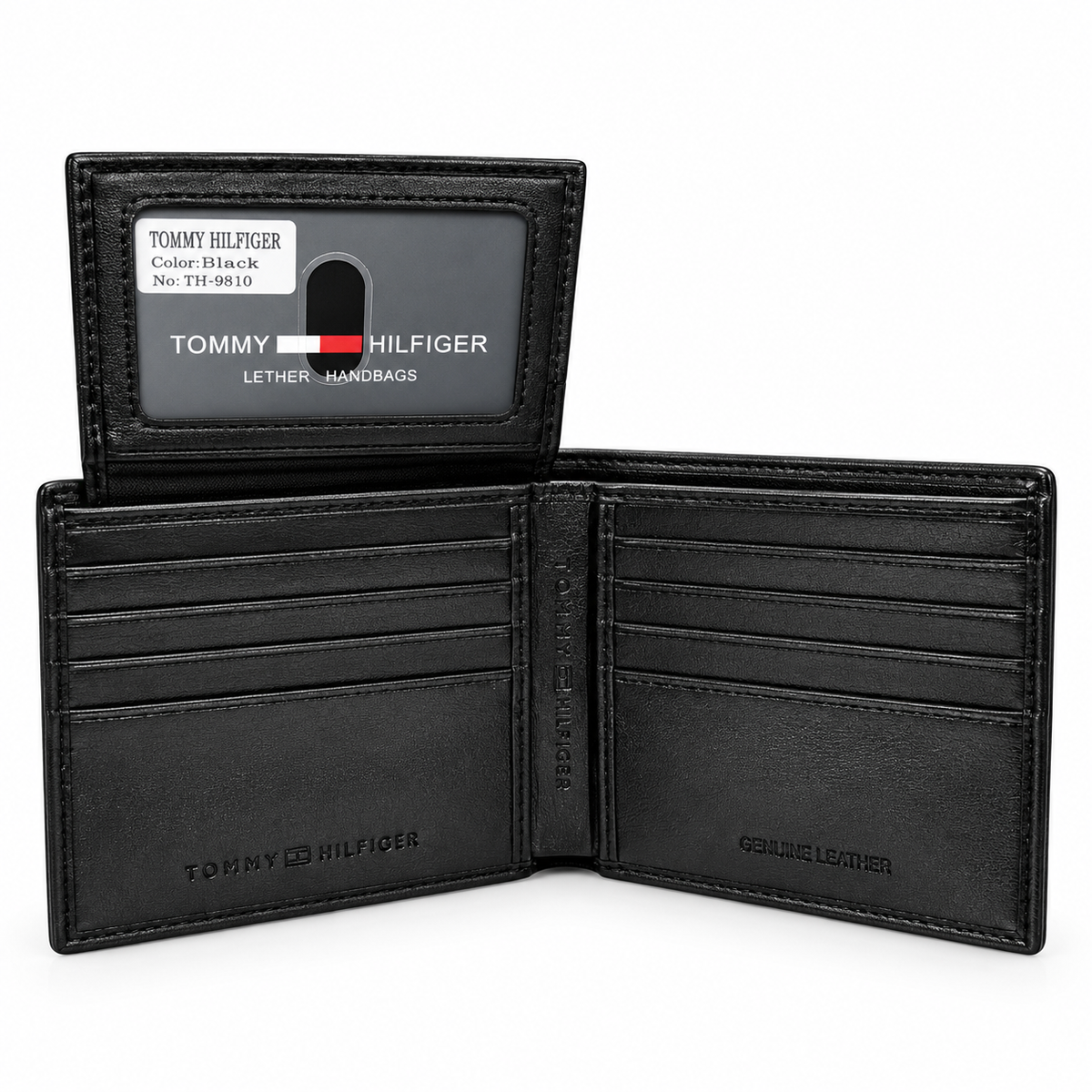 Tommy Hilfiger Geometric Leather Trifold Wallet – Black | TH-9810