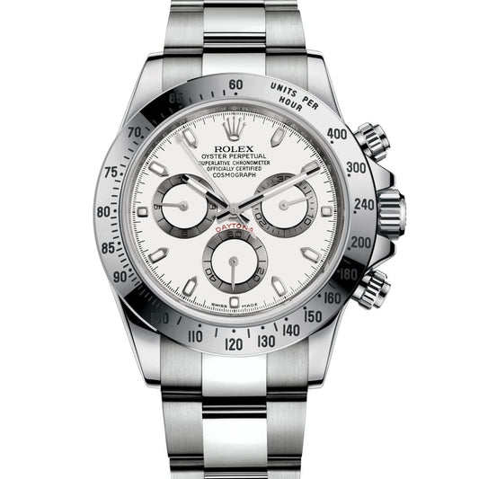 ROLEX PERPETUAL SUPERLATIVE CHRONOMETER OFFICIALLY CERTIFIED COSMOGRAPH DAYTONA WATCH WHITE WITH STAINLESS STEEL SILVER BELT - cornerwatchesstore