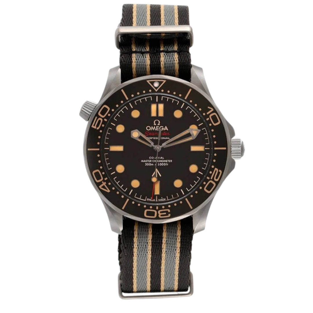 Omega Seamaster Mirror Original Watch for Men - Black Dial, Beige Fabric Strap - Image 1