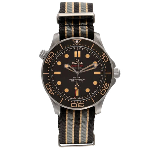 Omega Seamaster Mirror Original Watch for Men - Black Dial, Beige Fabric Strap - Image 1