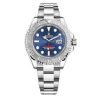 ROLEX YACHT MASTER CHOCOLATE WATCH BLUE WITH STAINLESS STEEL SILVER BELT