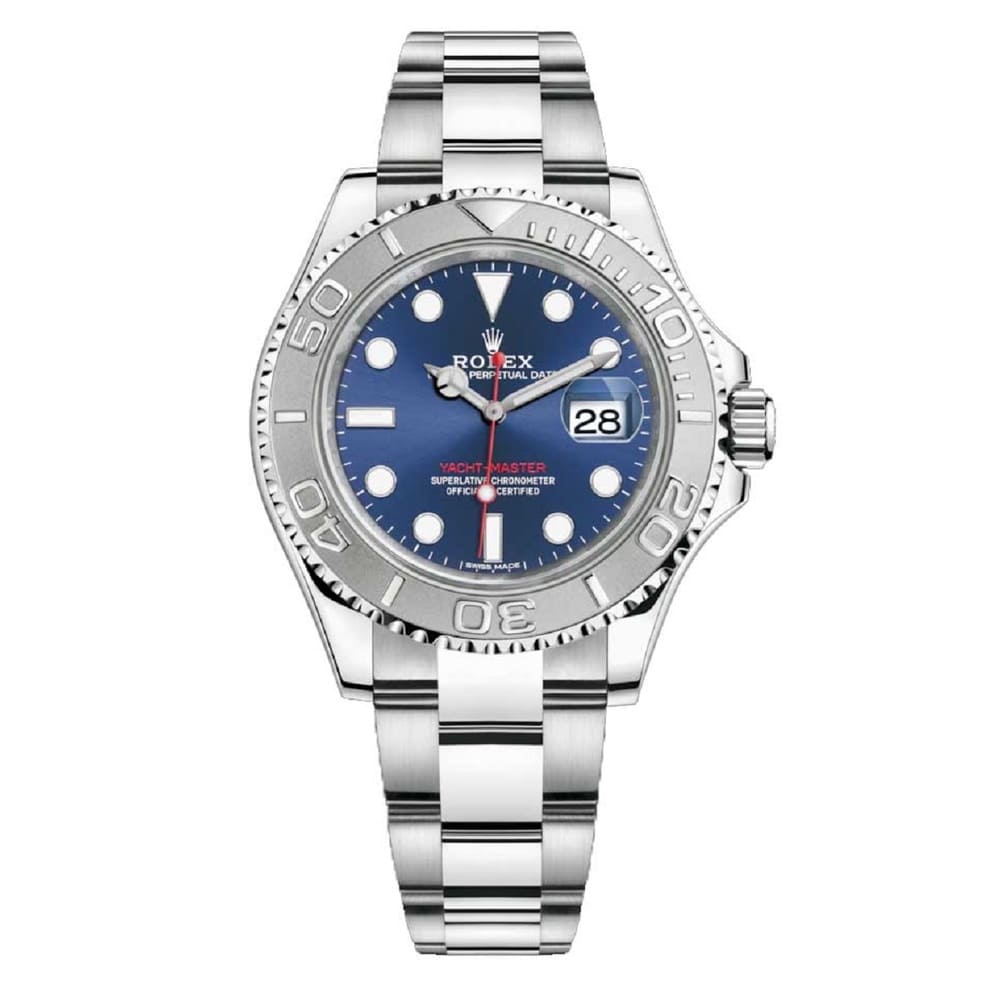 ROLEX YACHT MASTER CHOCOLATE WATCH BLUE WITH STAINLESS STEEL SILVER BELT