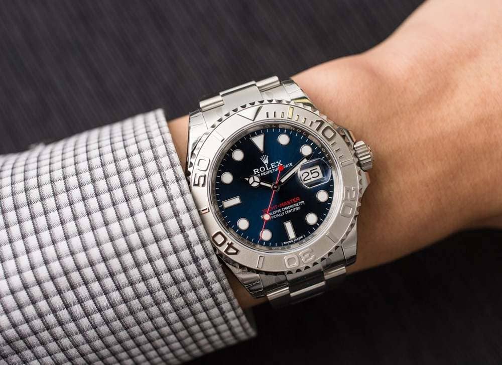 ROLEX YACHT MASTER CHOCOLATE WATCH BLUE WITH STAINLESS STEEL SILVER BELT - cornerwatchesstore