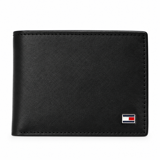 Tommy Hilfiger Men's Black Genuine Leather Bifold Wallet – TH-9753