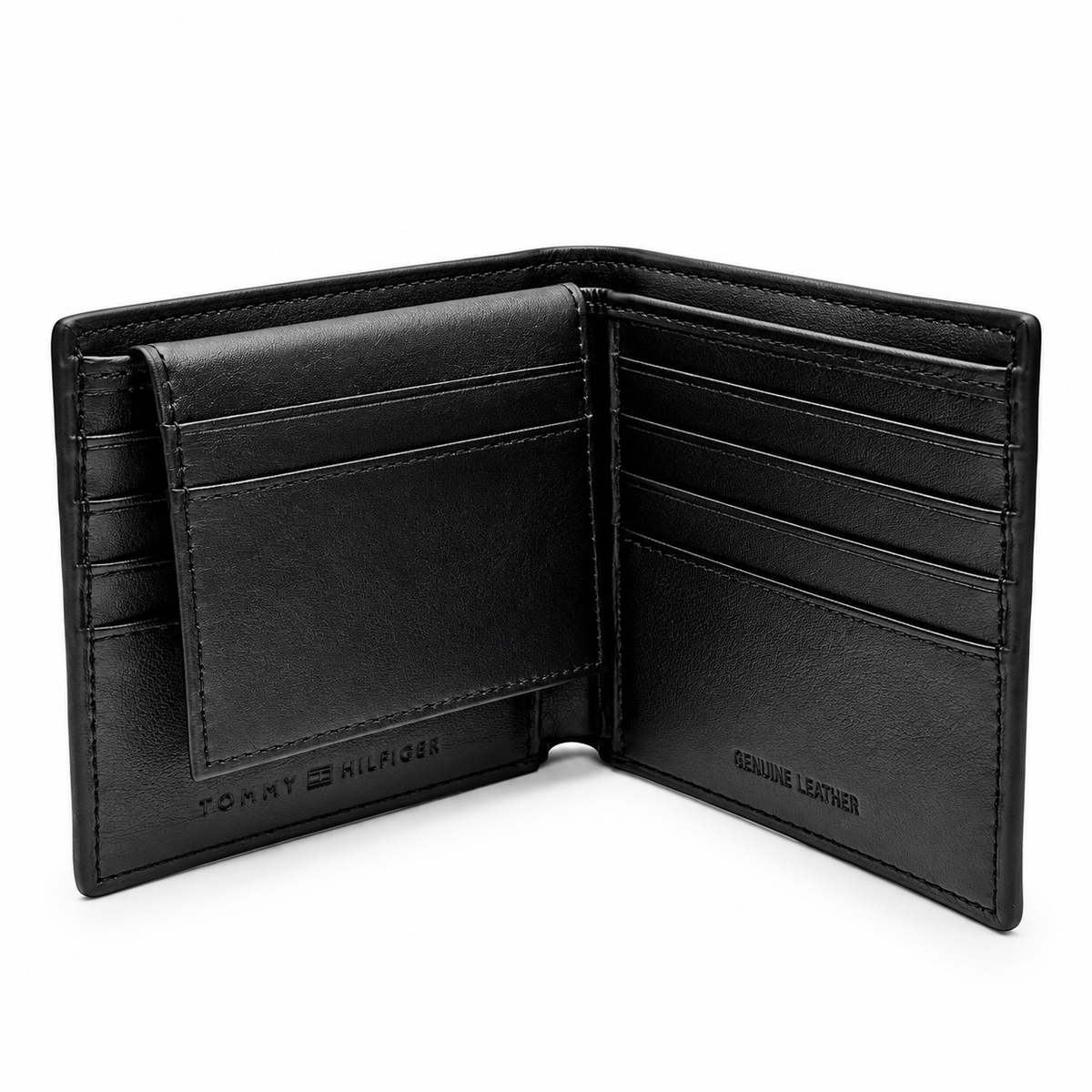 Tommy Hilfiger Geometric Leather Trifold Wallet – Black | TH-9810