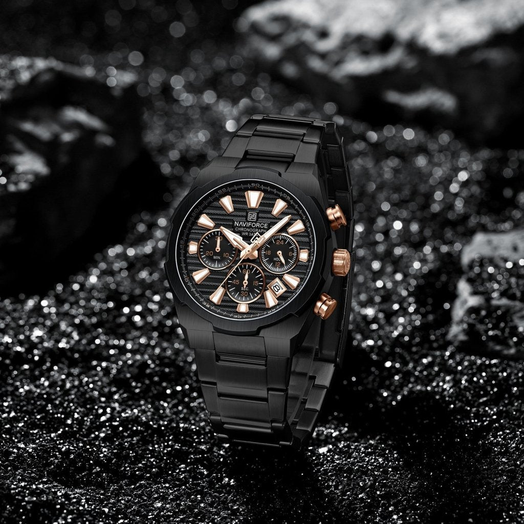 Naviforce 8081 Gamora للرجال - أسود وردي ذهبي - cornerwatchesstore