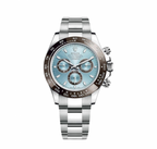 ROLEX OYSTER PERPETUAL SUPERLATIVE CHRONOMETER OFFICIALLY CERTIFIED COSMOGRAPH DAYTONA PLATINUM CHRONOGRAPH WATCH BLUE WITH STAINLESS STEEL SILVER BELT