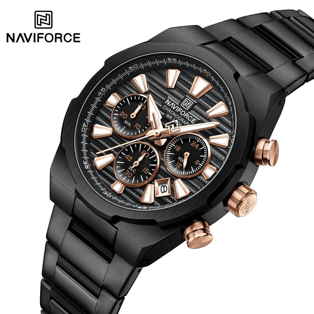 Naviforce 8081 Gamora للرجال - أسود وردي ذهبي - cornerwatchesstore
