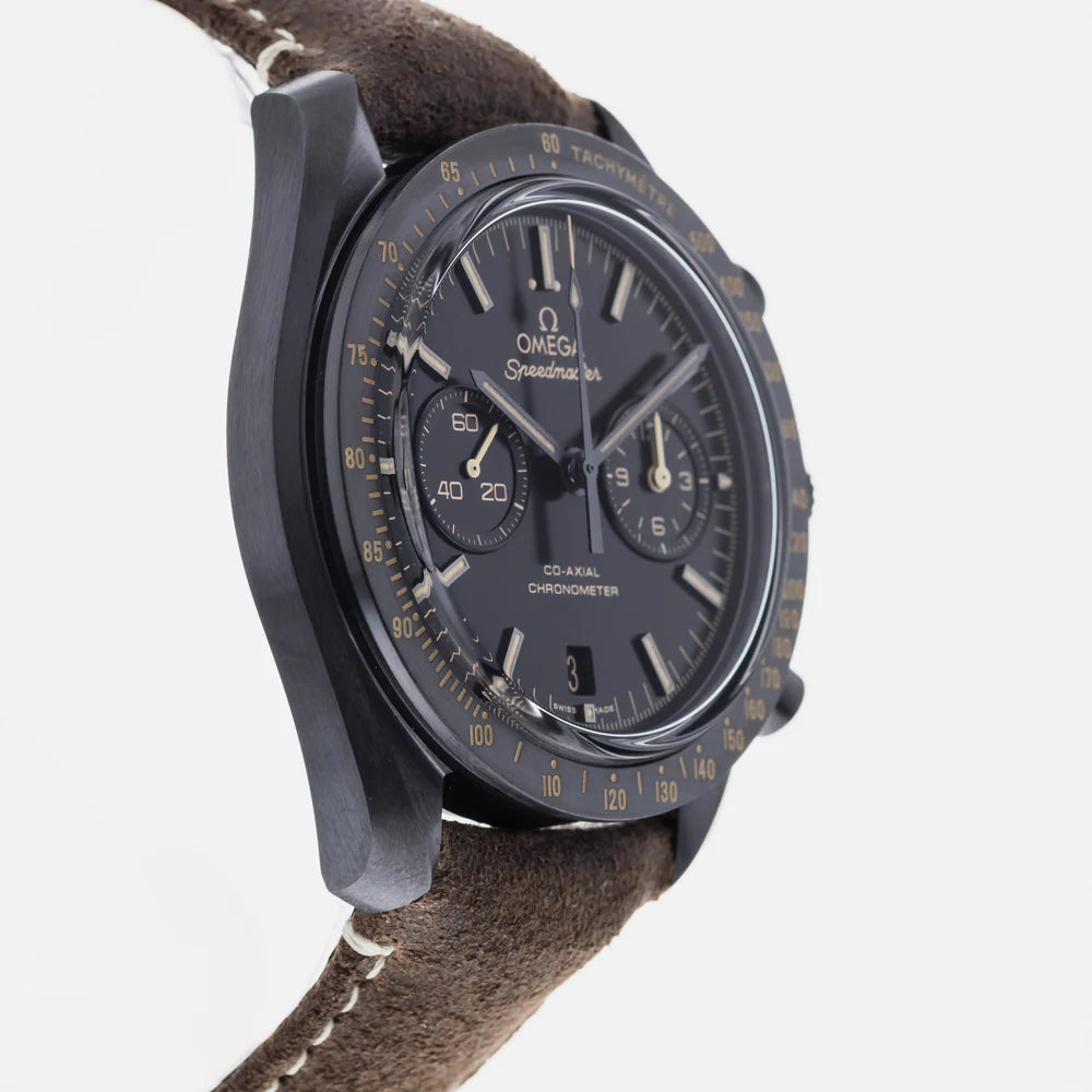 Omega Speedmaster Mirror Original Watch for Men - Black Dial, Brown Leather Strap - Image 2