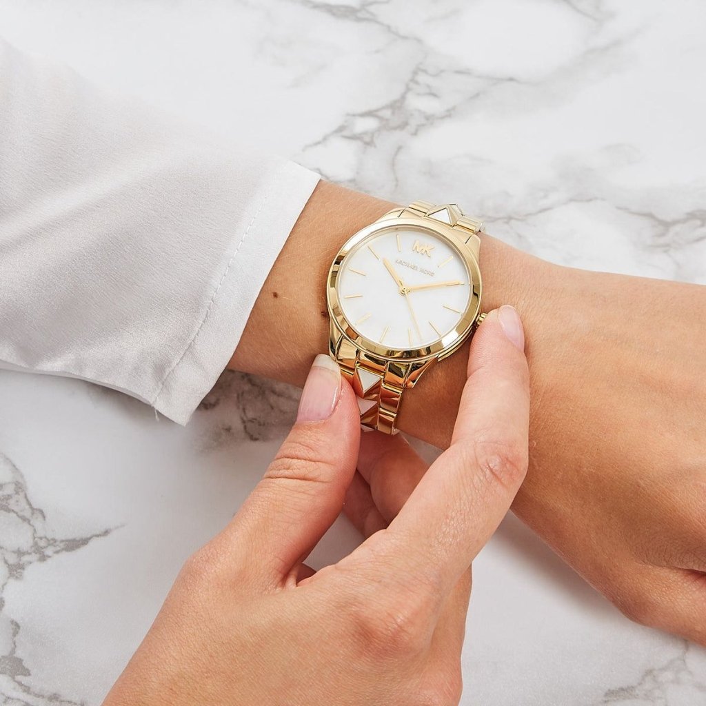 MICHAEL KORS Runway Mercer Gold-Tone and Pearl Watch - cornerwatchesstore