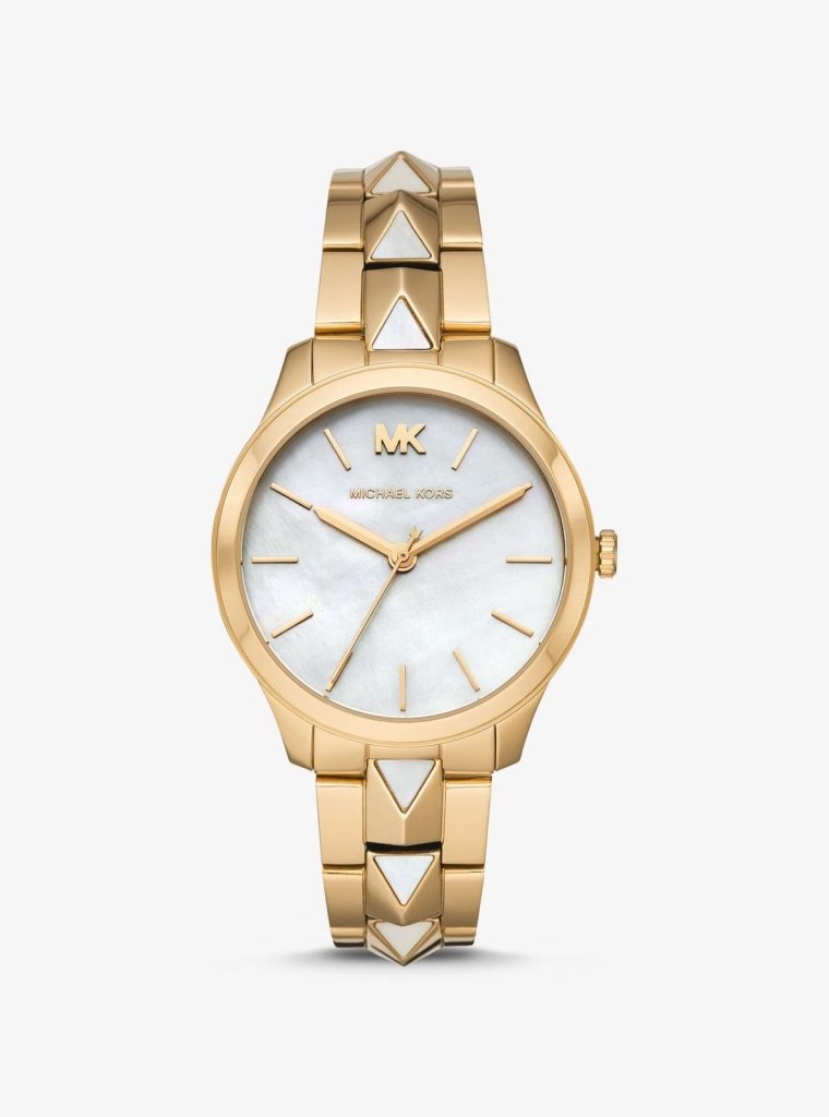 MICHAEL KORS Runway Mercer Gold-Tone and Pearl Watch - cornerwatchesstore
