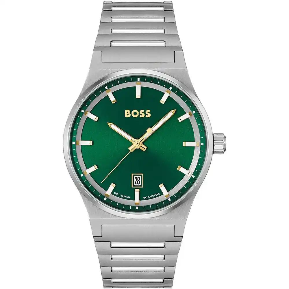 Hugo Boss Watch For men Candor With Green dial Silver Metal Strap - cornerwatchesstore