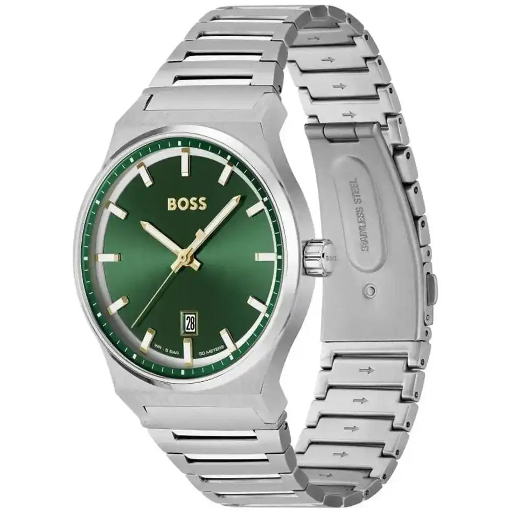 Hugo Boss Watch For men Candor With Green dial Silver Metal Strap - cornerwatchesstore