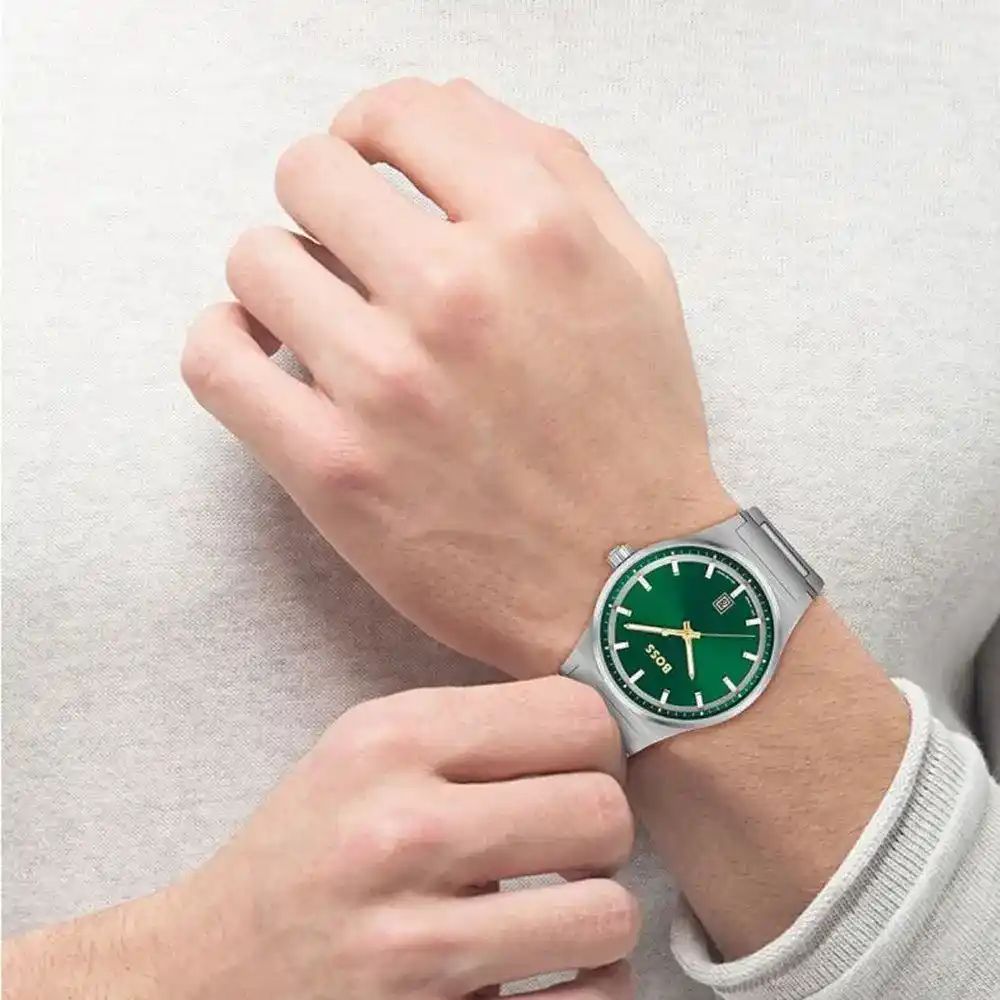 Hugo Boss Watch For men Candor With Green dial Silver Metal Strap - cornerwatchesstore