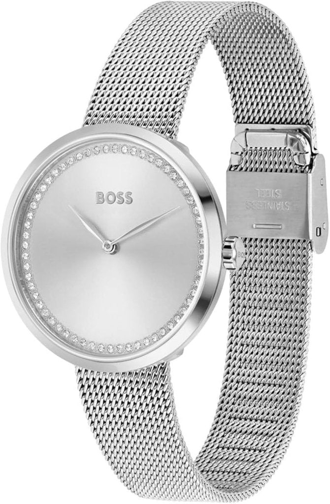 BOSS Women's Analogue Quartz Watch Praise with Stainless Steel Mesh Band - cornerwatchesstore