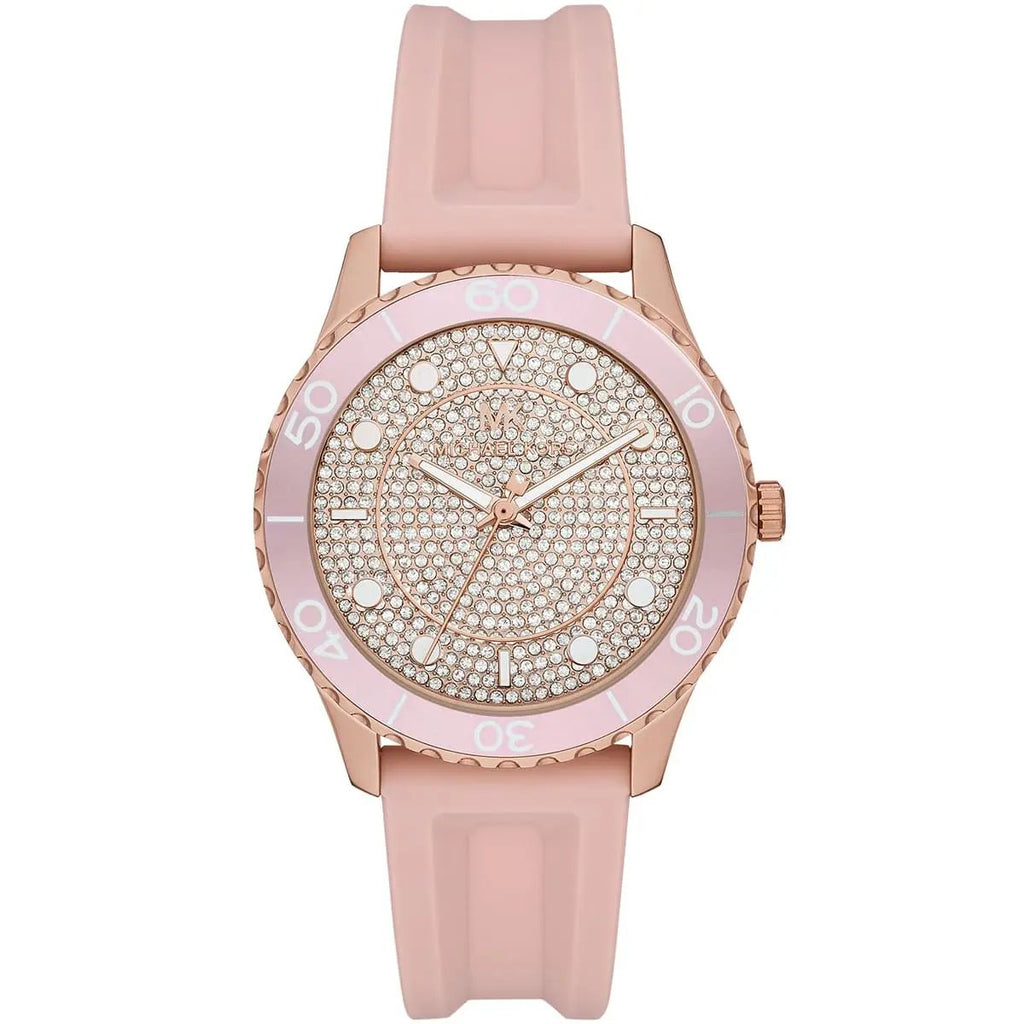 Michael Kors Watch For Women Runway With Rose Gold Dial Rubber Strap with Pink color