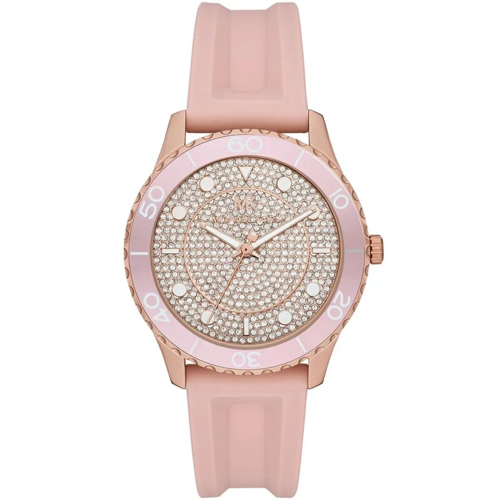 Michael Kors Watch For Women Runway With Rose Gold Dial Rubber Strap with Pink color - cornerwatchesstore