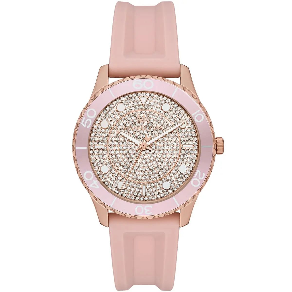 Michael Kors Watch For Women Runway With Rose Gold Dial Rubber Strap with Pink color