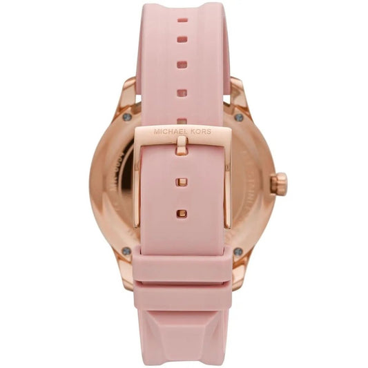 Michael Kors Watch For Women Runway With Rose Gold Dial Rubber Strap with Pink color - cornerwatchesstore