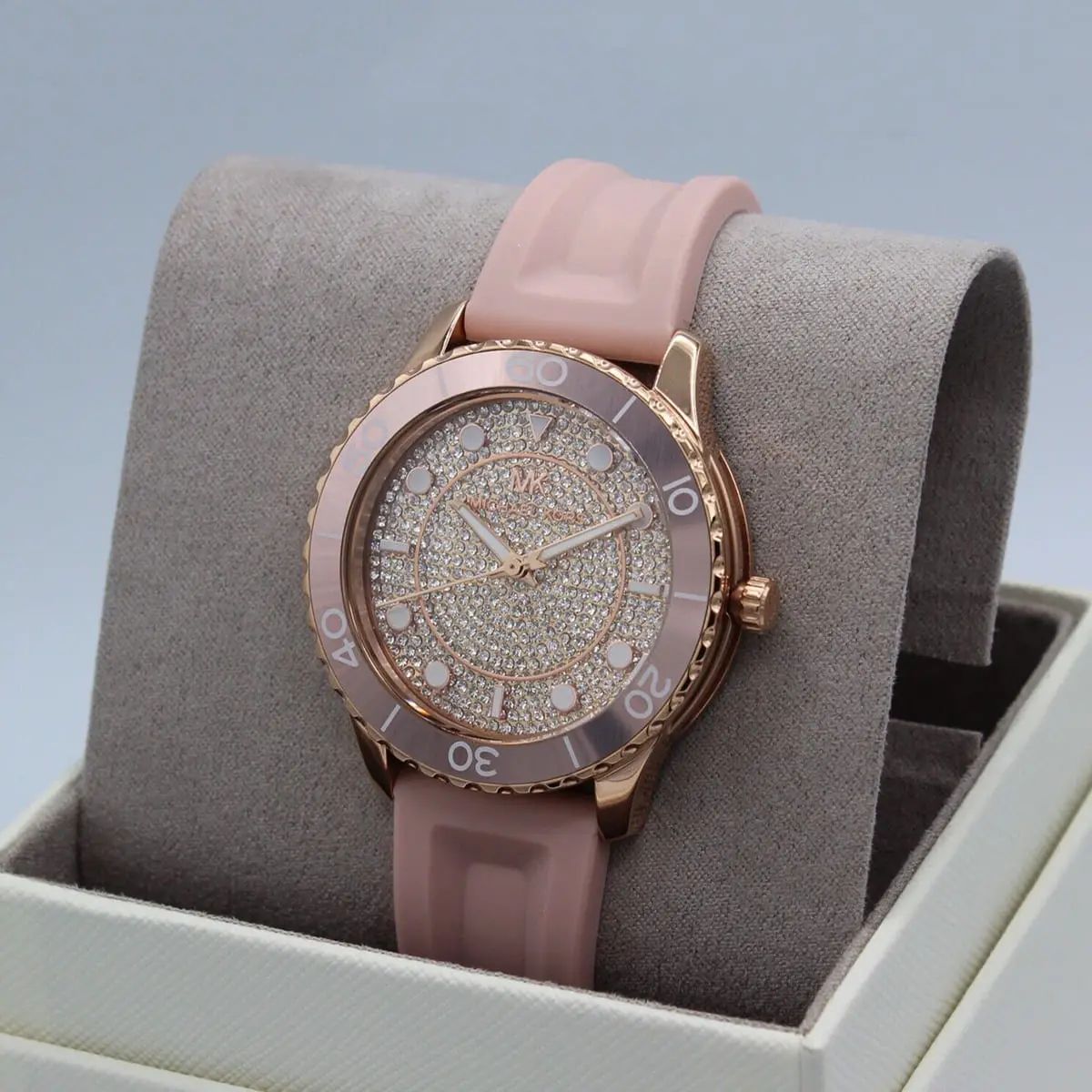 Michael Kors Watch For Women Runway With Rose Gold Dial Rubber Strap with Pink color