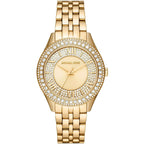 Michael Kors Watch For Women Harlowe With Gold dial , Featured with Crystals decorated Stainless steel Metal belt with Gold color