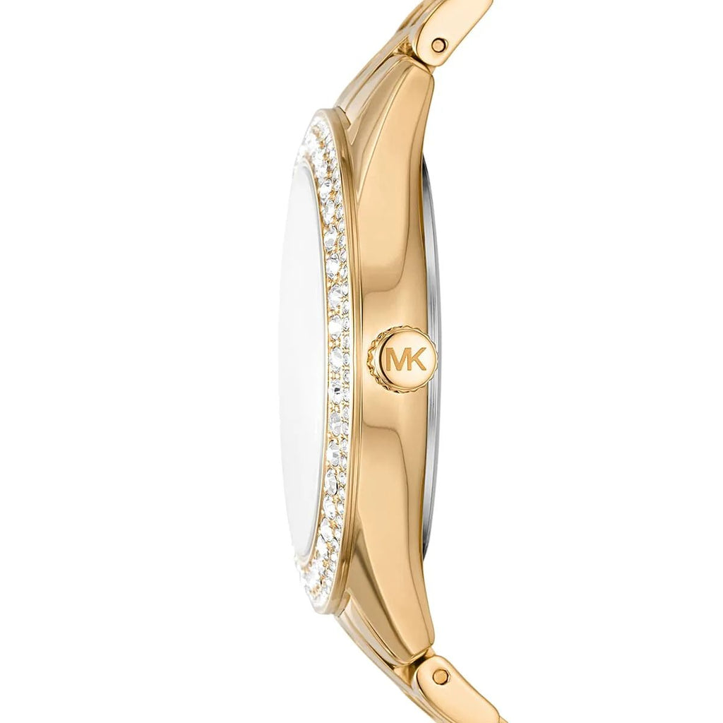 Michael Kors Watch For Women Harlowe With Gold dial , Featured with Crystals decorated Stainless steel Metal belt with Gold color