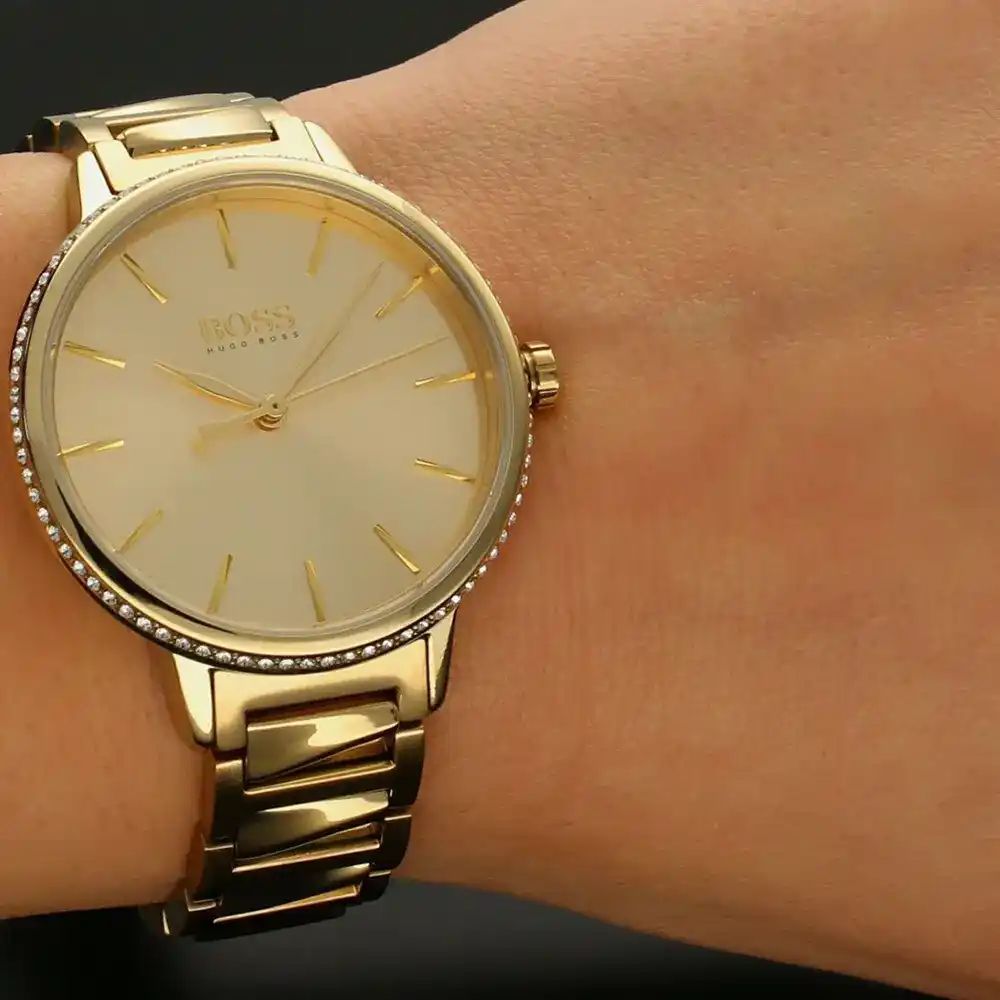 Hugo Boss Ladies Watch Signature With Gold dial Gold Metal Strap - cornerwatchesstore