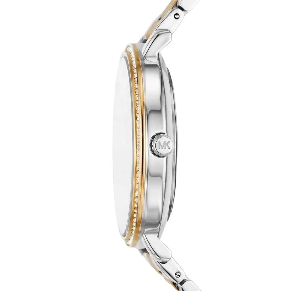 Michael Kors Watch For Women Pyper With White dial , Featured with MK Logo dial Stainless steel Metal belt with Silver and Gold color - cornerwatchesstore