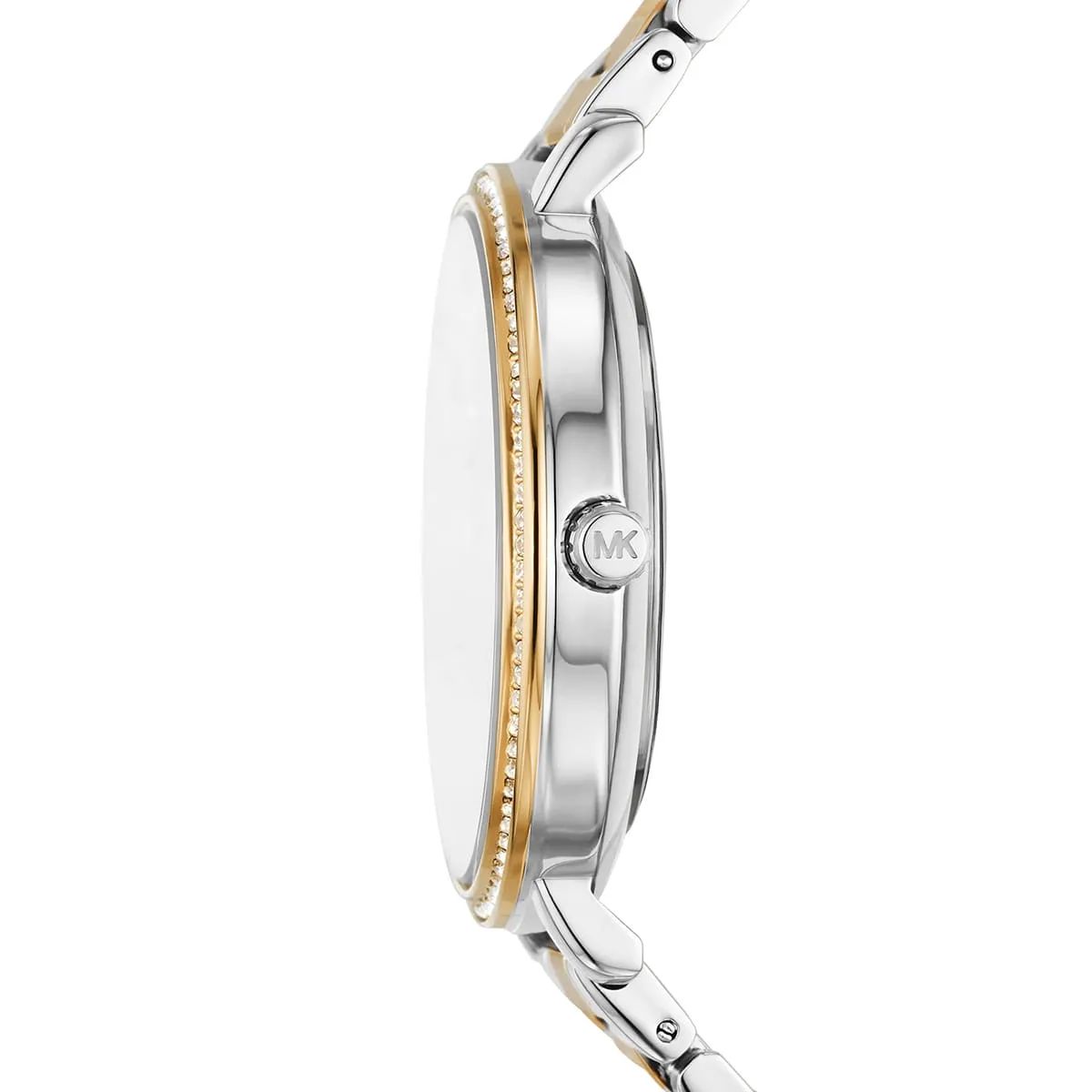 Michael Kors Watch For Women Pyper With White dial , Featured with MK Logo dial Stainless steel Metal belt with Silver and Gold color