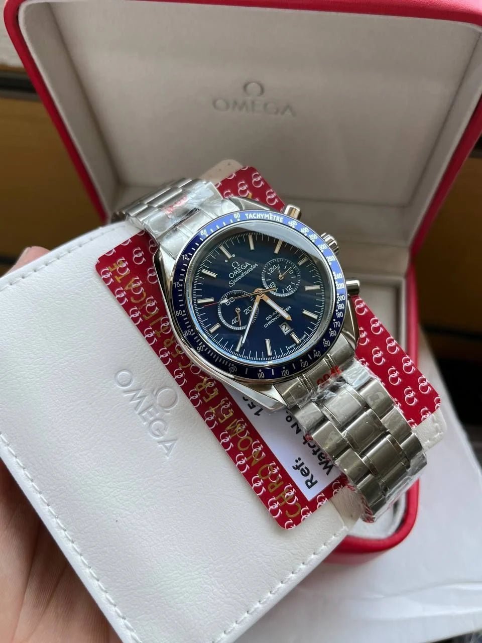 Omega Speedmaster Mirror Original Watch for Men - Blue Dial, Silver Metal Strap - Image 2