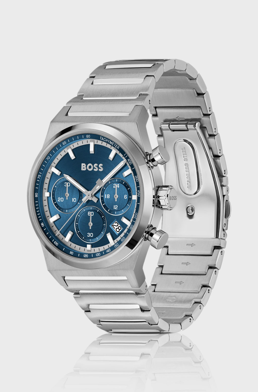 Boss Silver-tone chronograph watch with blue dial