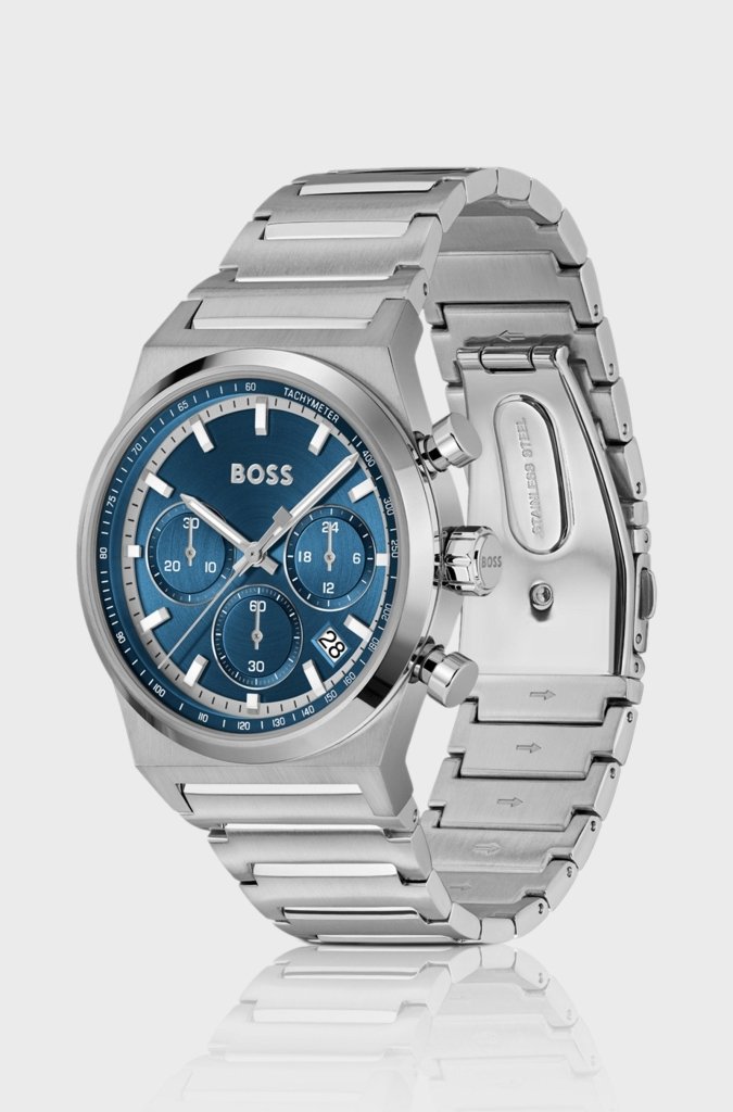 Boss Silver-tone chronograph watch with blue dial - cornerwatchesstore
