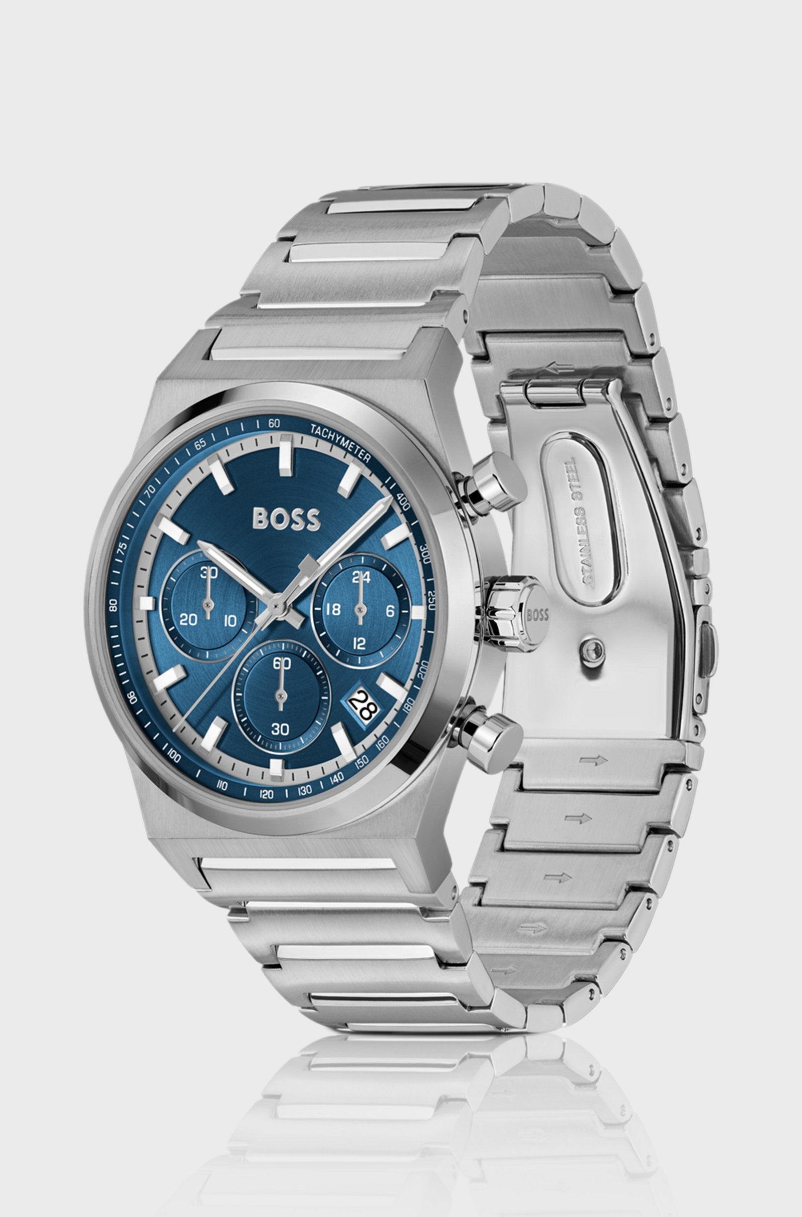 Boss Silver-tone chronograph watch with blue dial