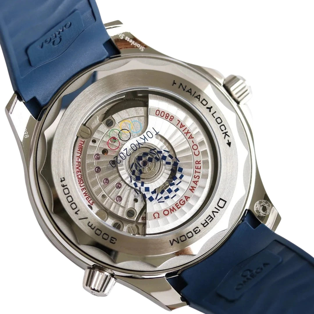 Omega Seamaster Mirror Original Watch for Men - White Dial, Blue Rubber Strap - Image 3