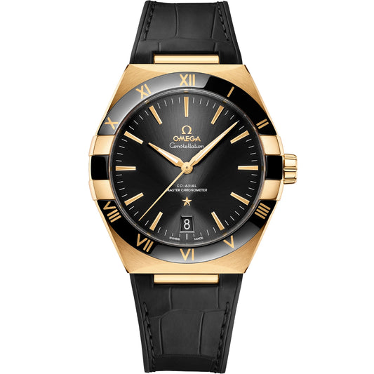 Omega Constellation Mirror Original Watch for Men - Black Dial, Black Leather Strap - Image 1