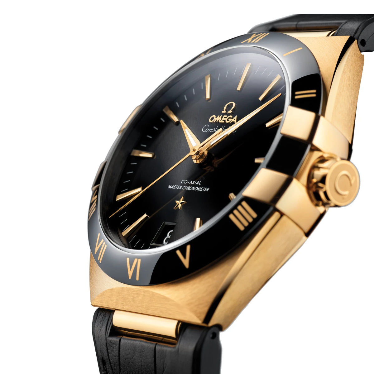 Omega Constellation Mirror Original Watch for Men - Black Dial, Black Leather Strap - Image 2