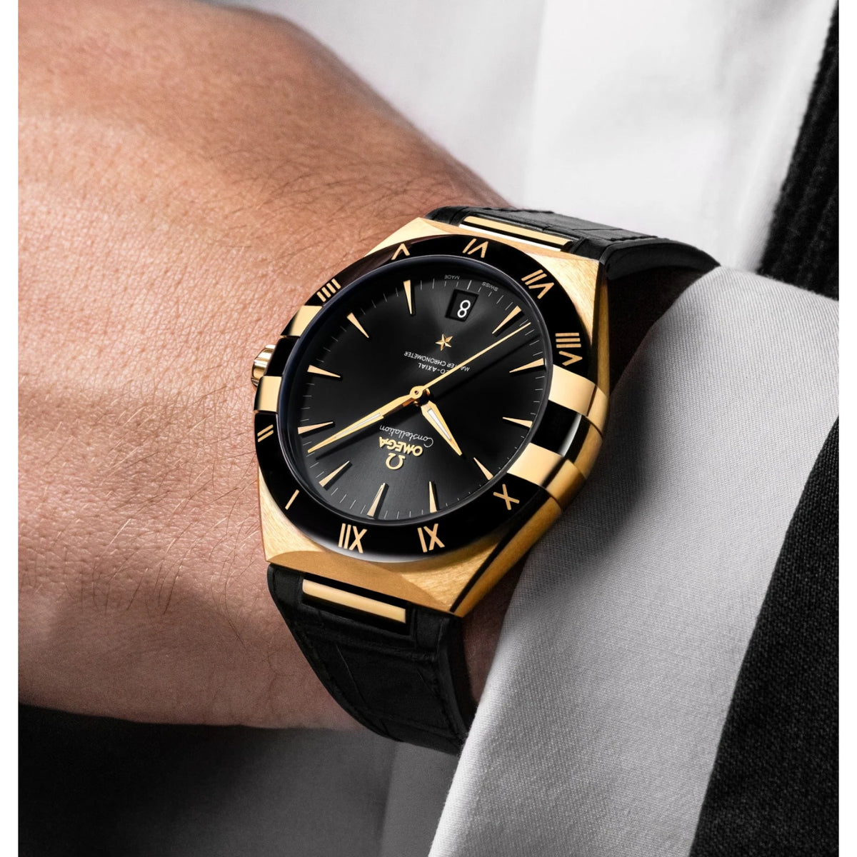 Omega Constellation Mirror Original Watch for Men - Black Dial, Black Leather Strap - Image 3