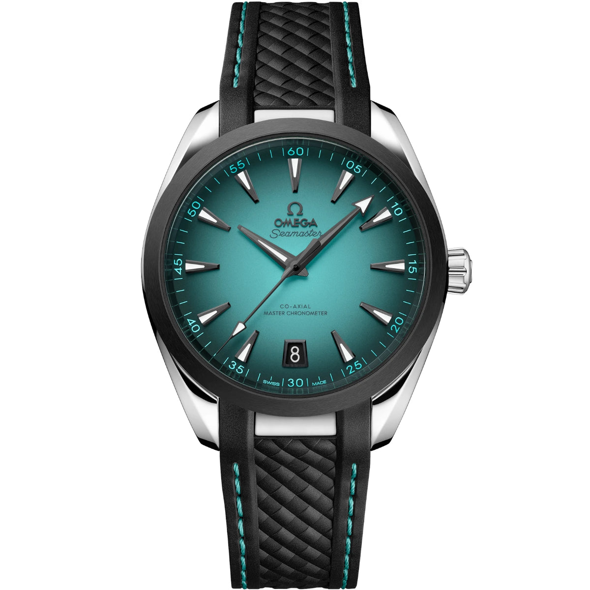 Omega Seamaster Aqua Terra Mirror Original Watch for Men - Turquoise Dial, Black Rubber Strap - Image 1