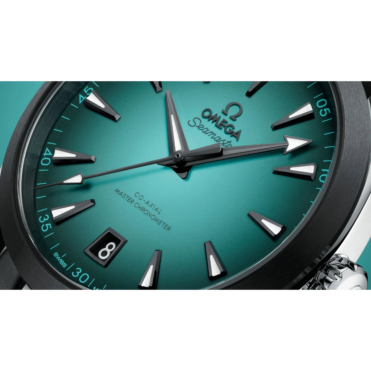 Omega Seamaster Aqua Terra Mirror Original Watch for Men - Turquoise Dial, Black Rubber Strap - Image 2