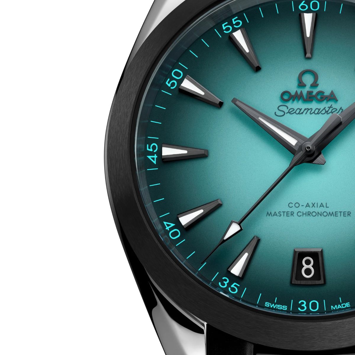 Omega Seamaster Aqua Terra Mirror Original Watch for Men - Turquoise Dial, Black Rubber Strap - Image 5
