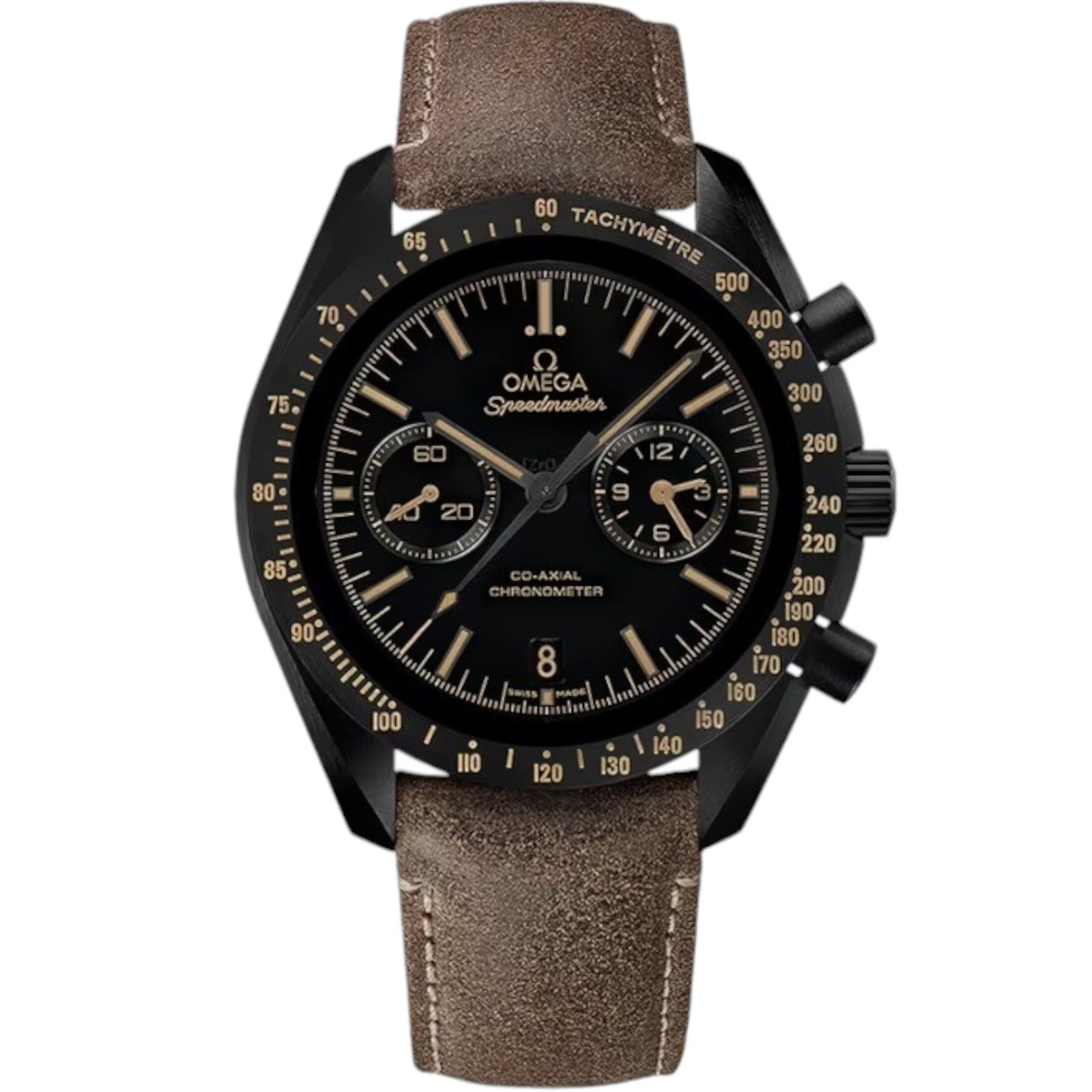 Omega Speedmaster Mirror Original Watch for Men - Black Dial, Brown Leather Strap - Image 1